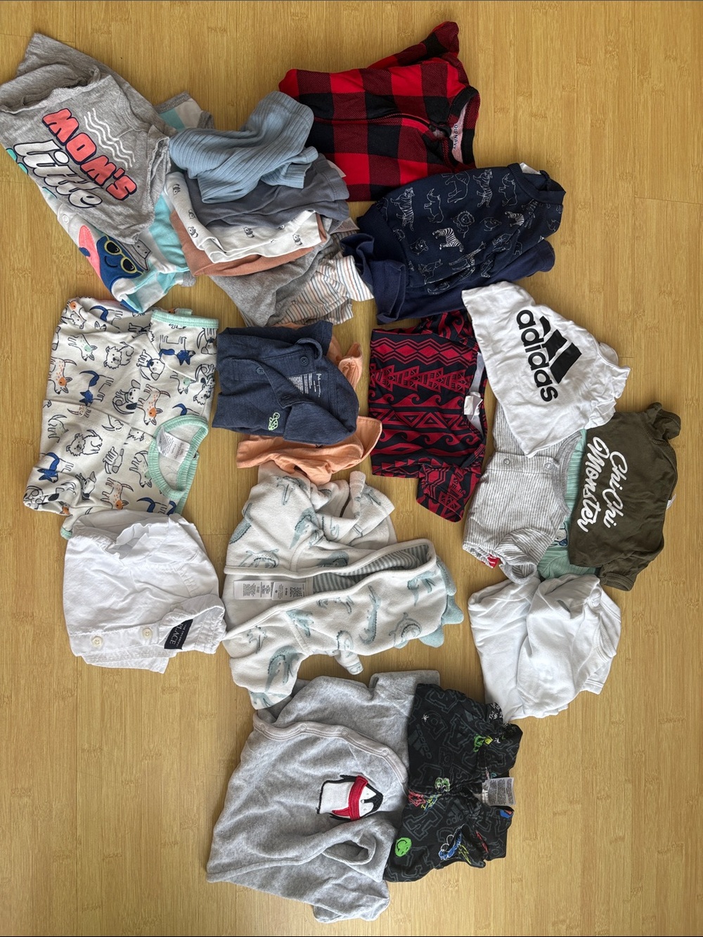 Baby clothes - adidas, White Baby Tee with Mixed Multi-Color Baby Clothes Bundle